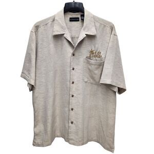 UltraClub Cabana Breeze Shirt Las Vegas Mens Large Tan Palm Trees Resort Wear